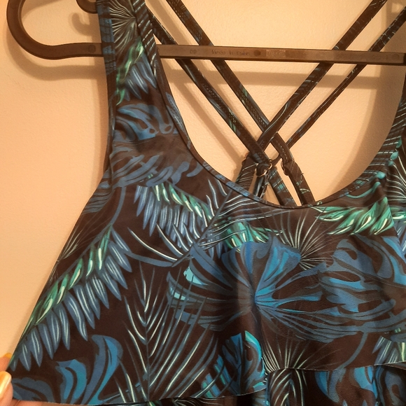 NWT Ocean Blues Blue Palm Leaves Print One Piece Swimsuit - Picture 5 of 14